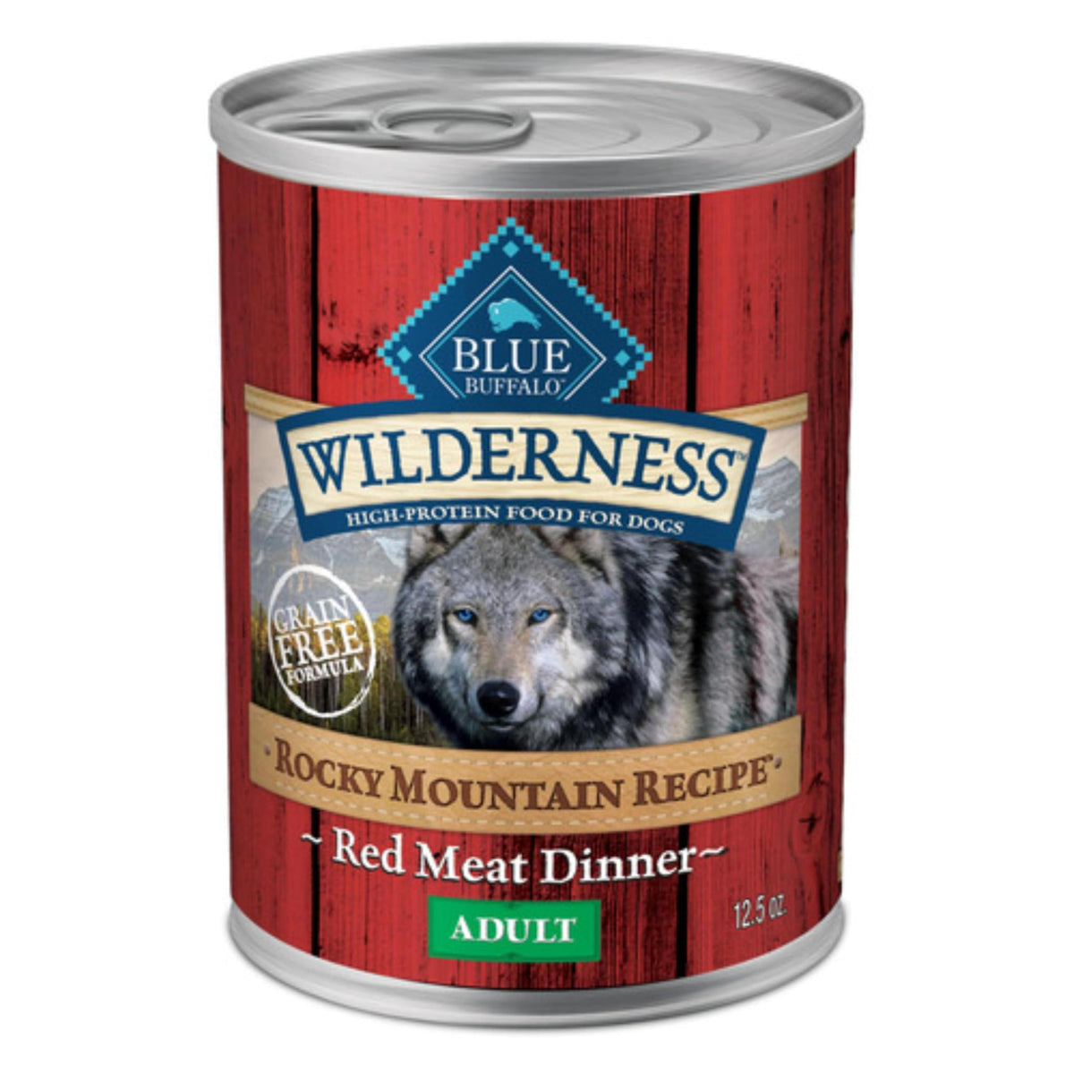 Blue Buffalo Wilderness alimento húmedo para perros con carne roja, sabor intenso y energía.
