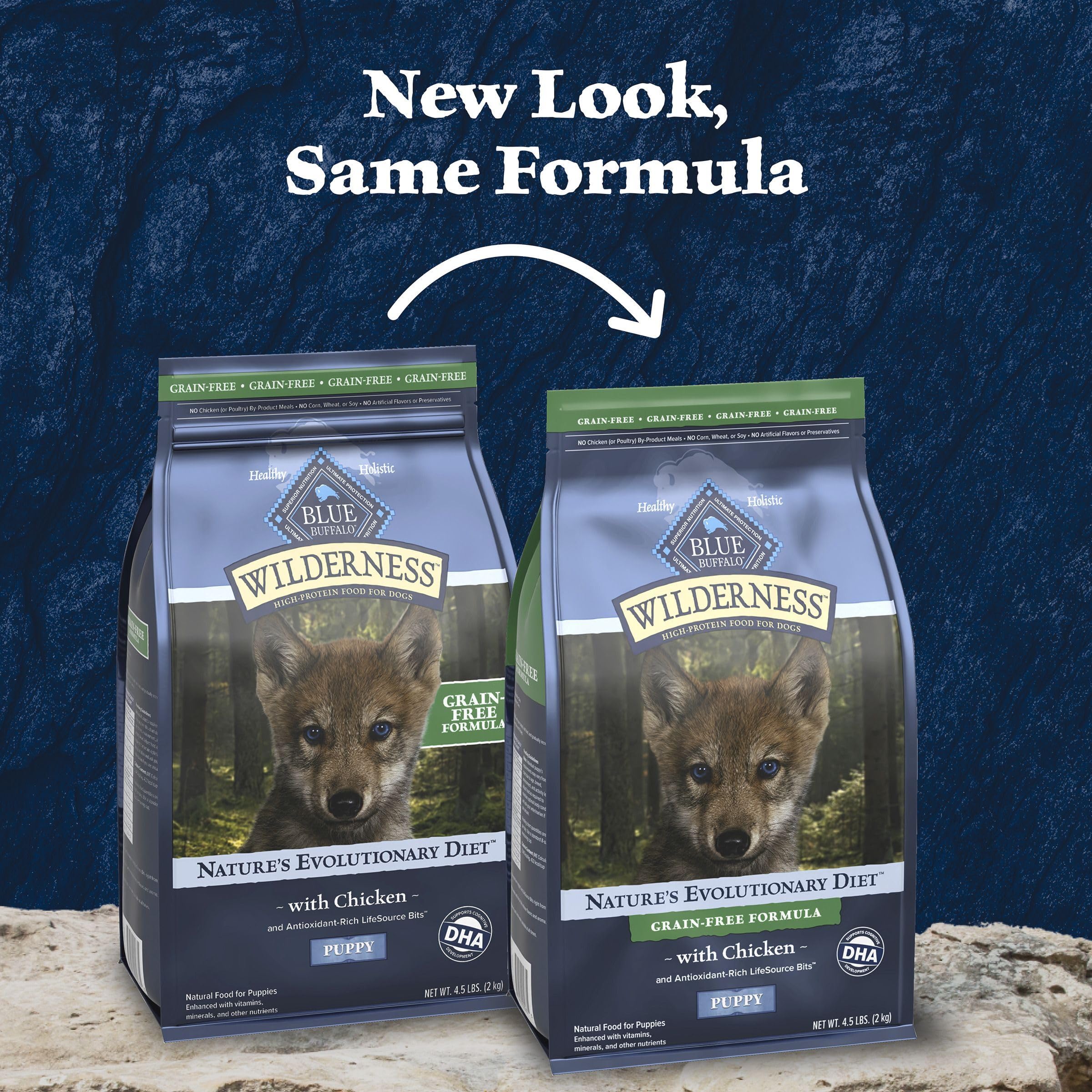 Blue Buffalo Wilderness ingredientes naturales con vitaminas para cachorros felices