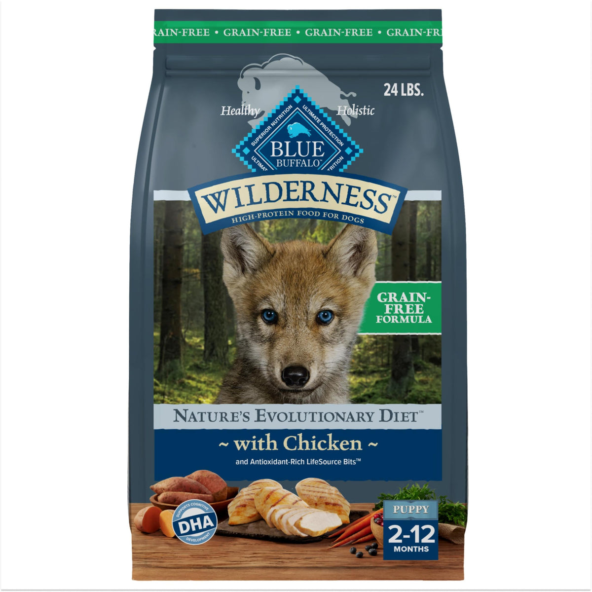Blue Buffalo Wilderness cachorro pollo-real-seco para crecimiento muscular