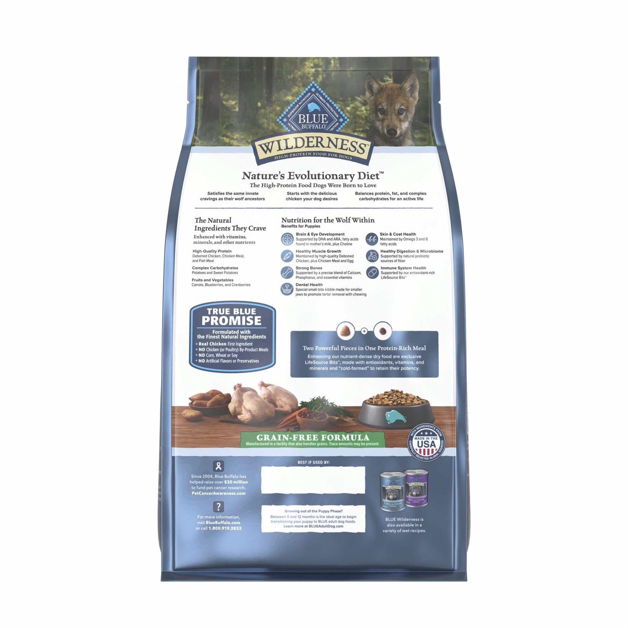 Blue Buffalo Wilderness fórmula sin granos para cachorros activos