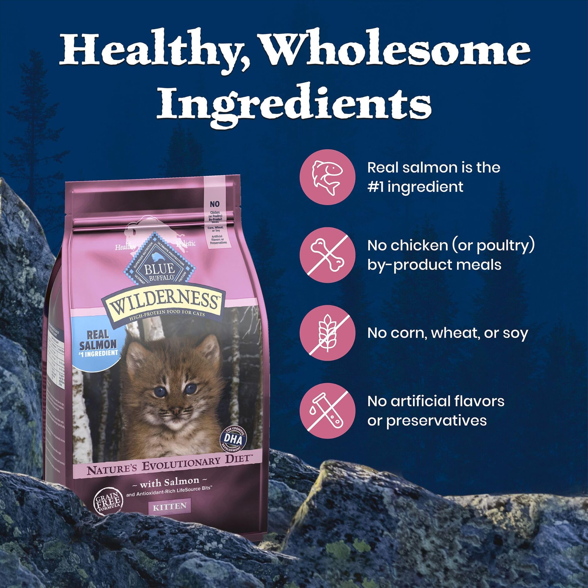Blue Buffalo Wilderness fragmentos antioxidantes exclusivos para defensa natural.