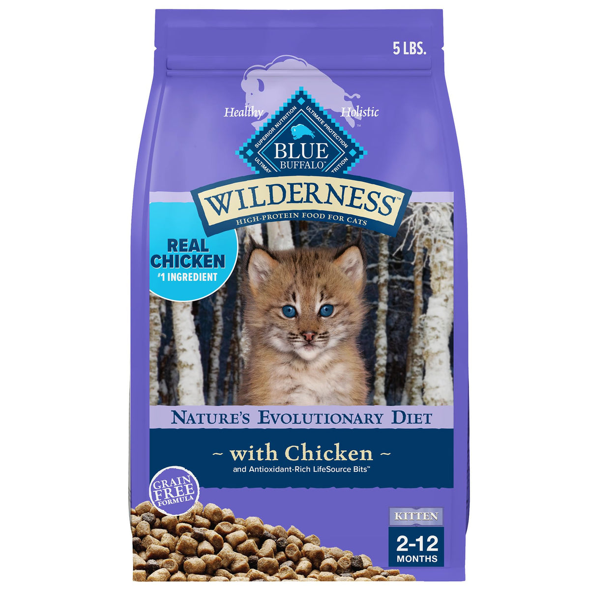 Blue Buffalo Wilderness Gatito: pollo principal para músculos fuertes y crecimiento saludable.