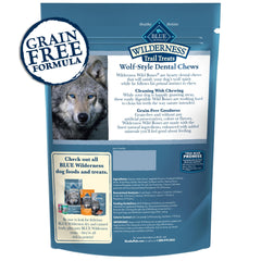 Blue Buffalo Wilderness Huesos Mini Dental, acción de masticación, favorece la higiene dental diaria.
