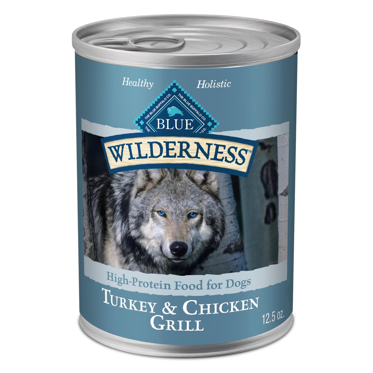 Blue Buffalo Wilderness: lata de 12.5 oz con pavo y pollo grill para perros activos.
