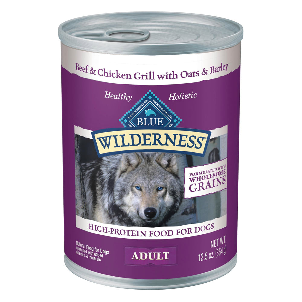 Blue Buffalo Wilderness: lata de res y pollo con granos, sabor completo para perros