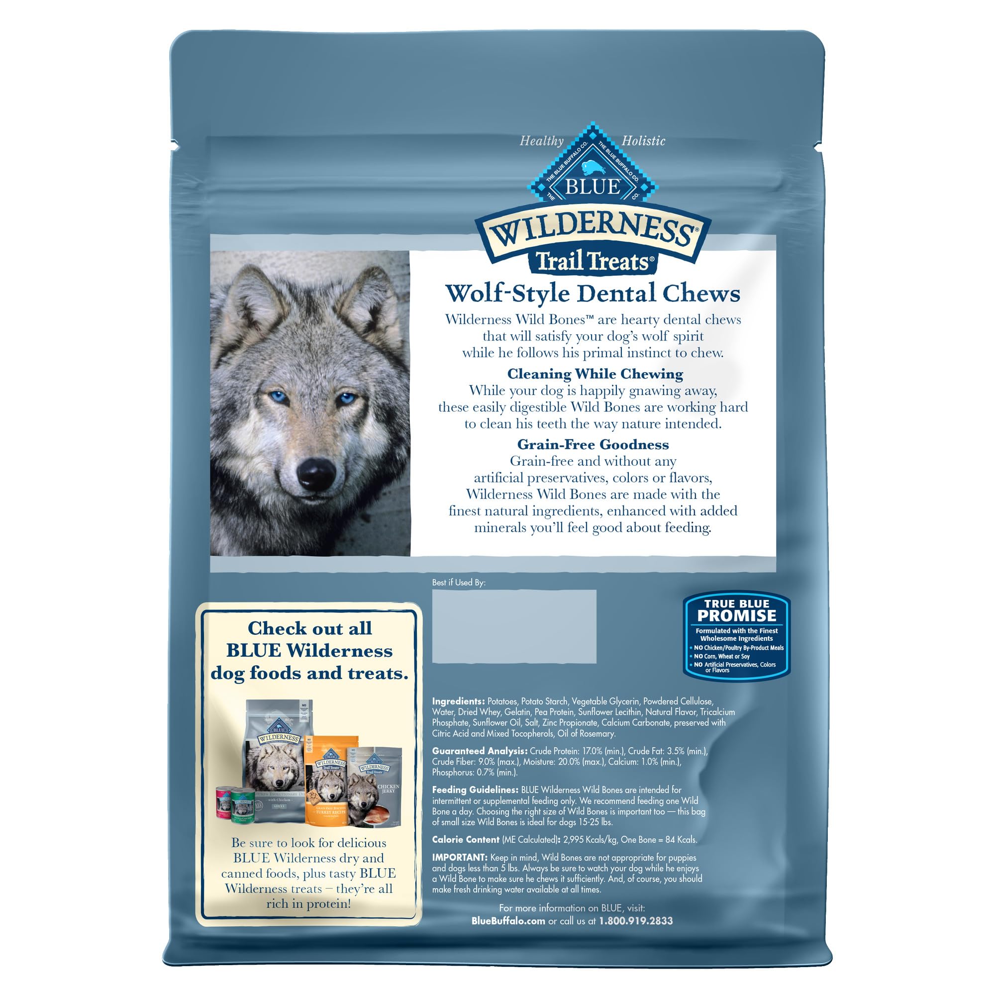 Blue Buffalo Wilderness masticables dentales para perros pequeños.