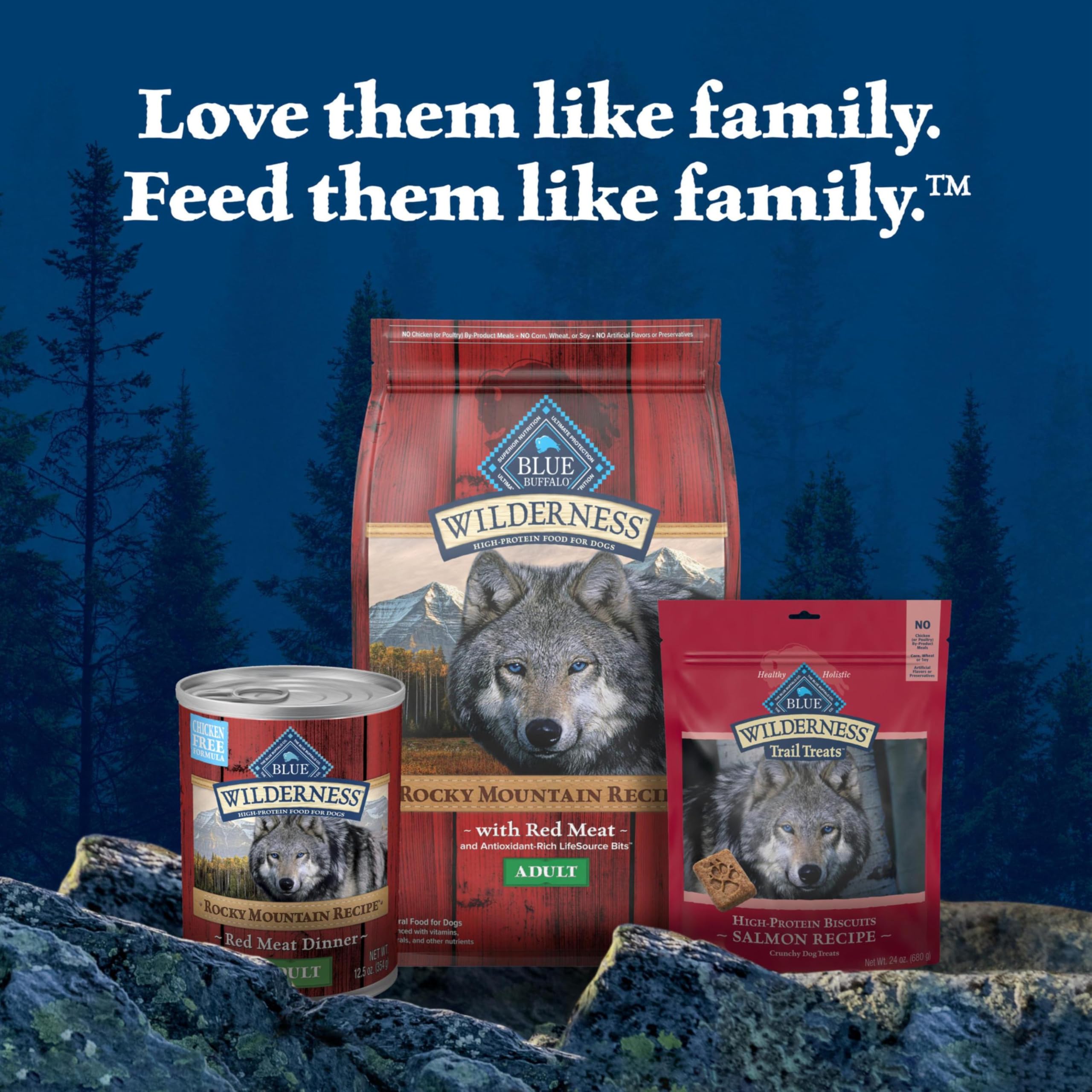 Blue Buffalo Wilderness nutrición equilibrada para perros activos.