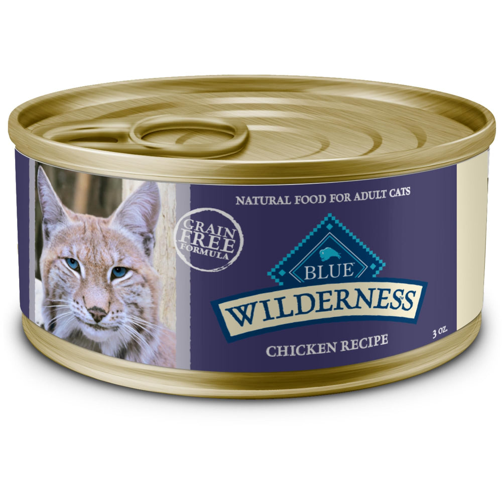 Blue Buffalo Wilderness Paté de pollo, proteína real para gatos adultos activos.