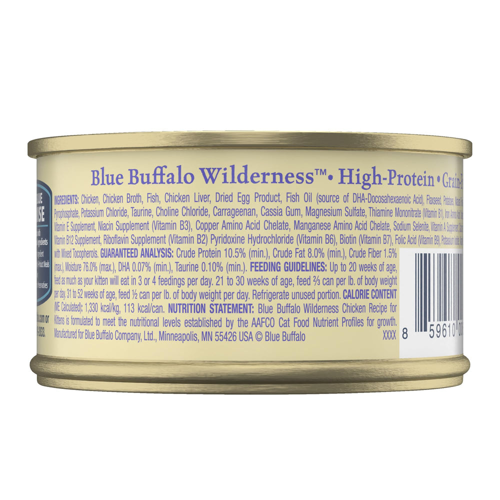 Blue Buffalo Wilderness pate pollo abierto sobre plato para gatitos