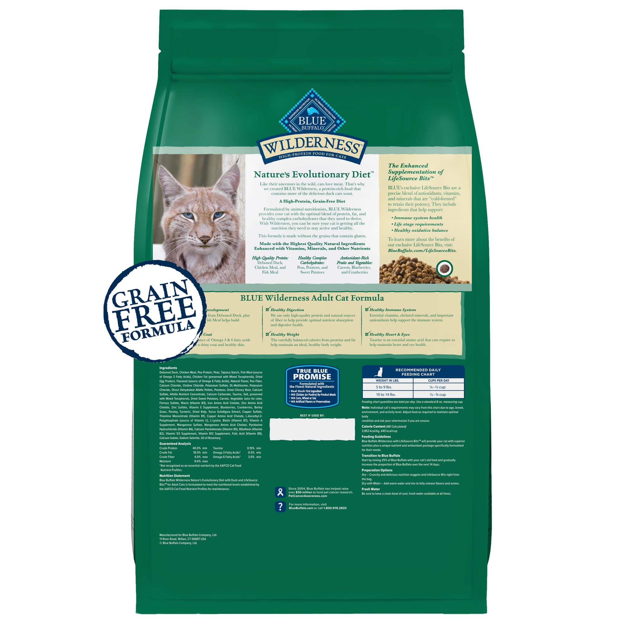 Blue Buffalo Wilderness pato real, ingrediente principal sabroso para gatos.
