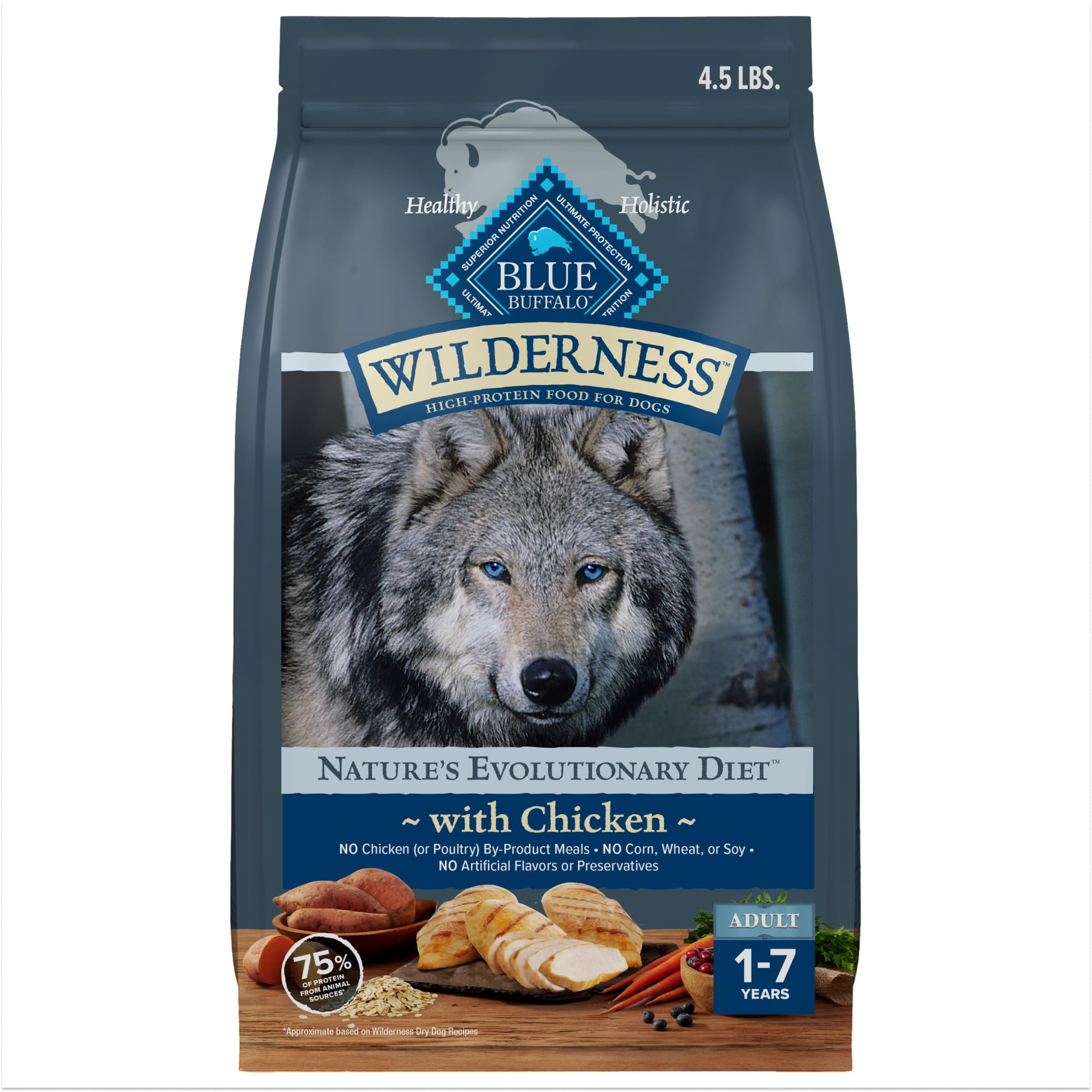 Blue Buffalo Wilderness con pollo real como ingrediente principal para sabor auténtico