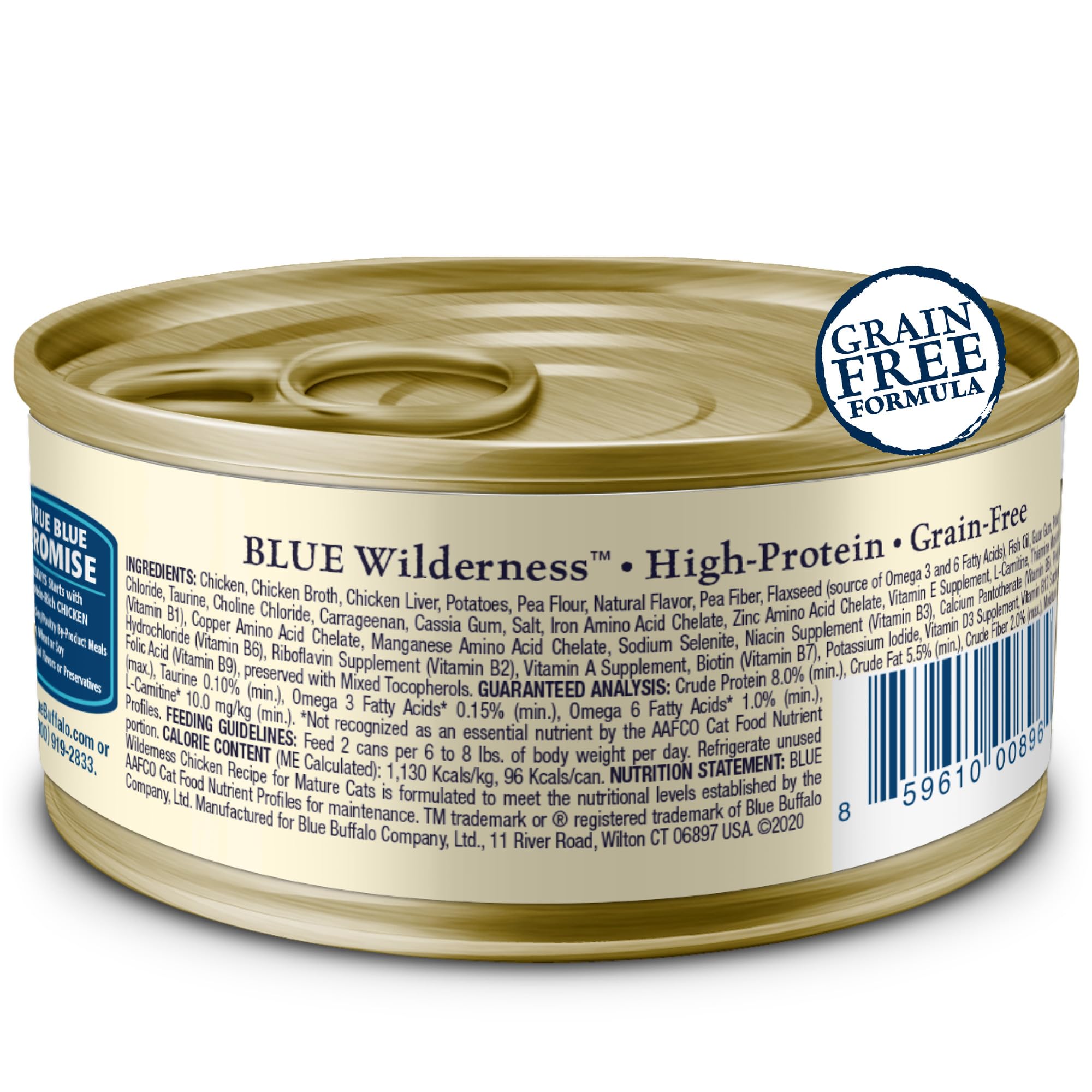 Blue Buffalo Wilderness-proteina-alta: paté sin granos para gatos adultos activos.