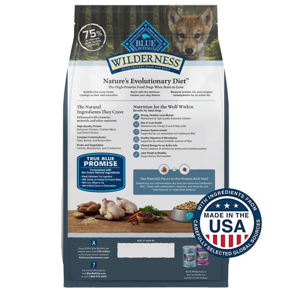 Blue Buffalo Wilderness Puppy crecimiento sano DHA para desarrollo y energía.