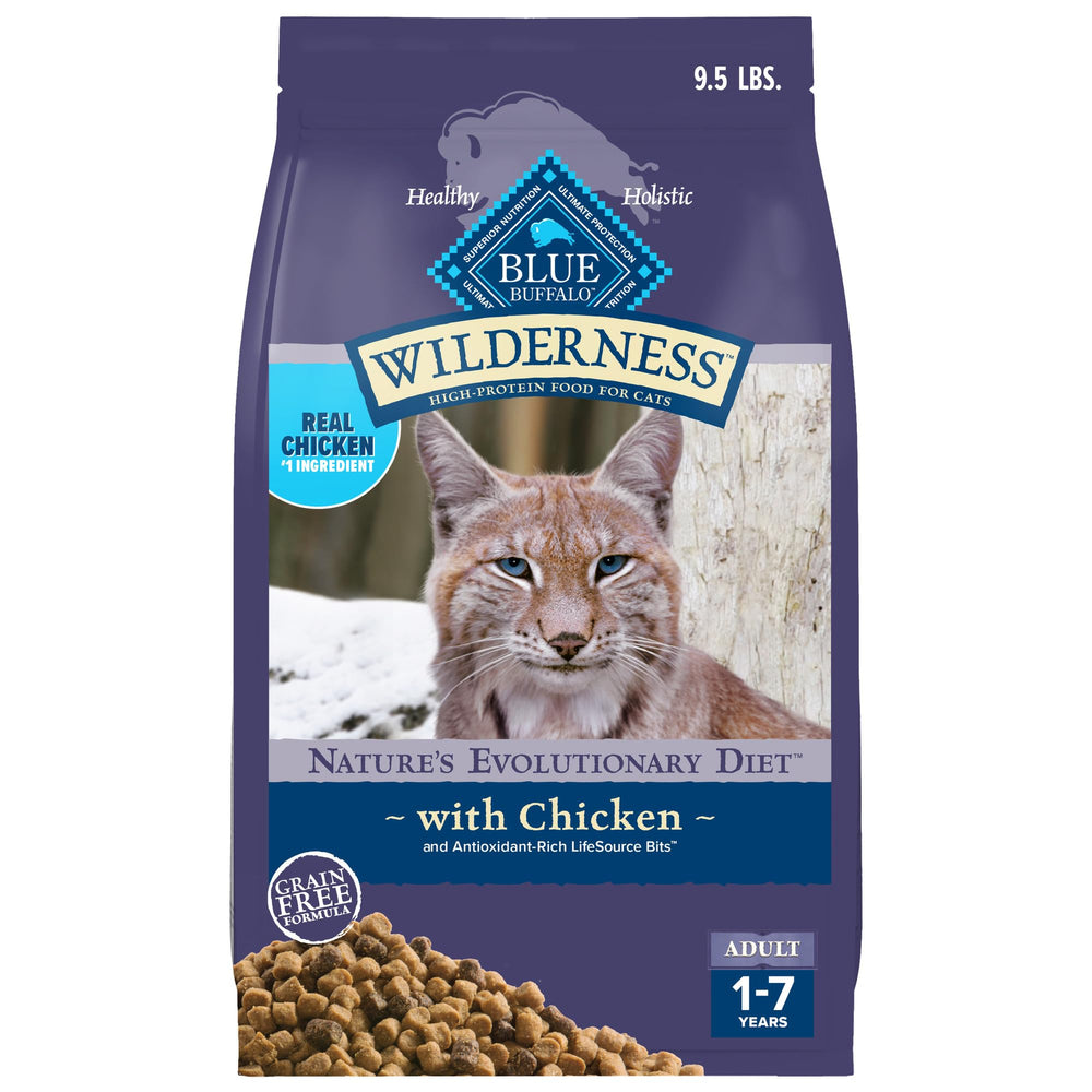 Blue Buffalo Wilderness saco 9,5 libras con pollo, proteína para gatos adultos.