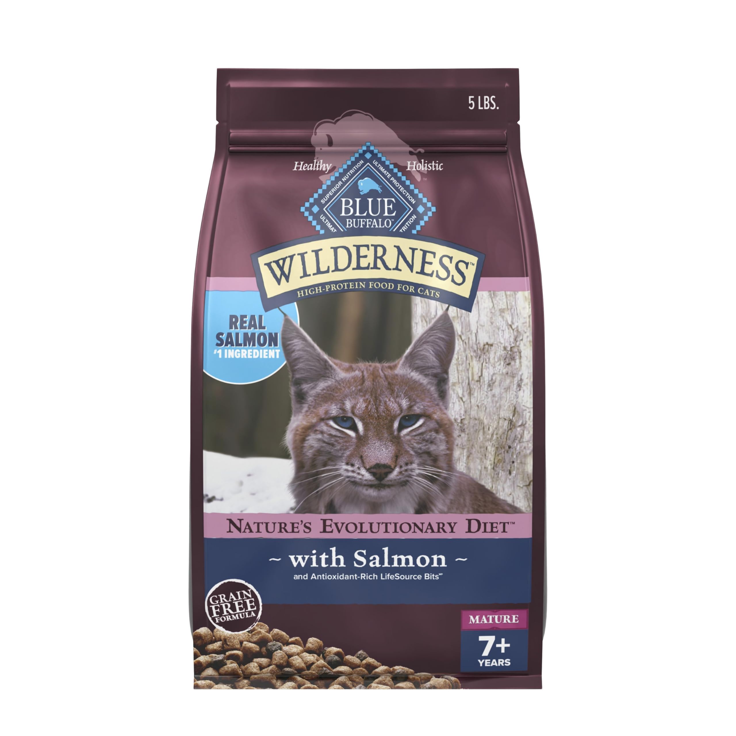 Blue Buffalo Wilderness Salmón principal, proteína de alta calidad para gatos maduros