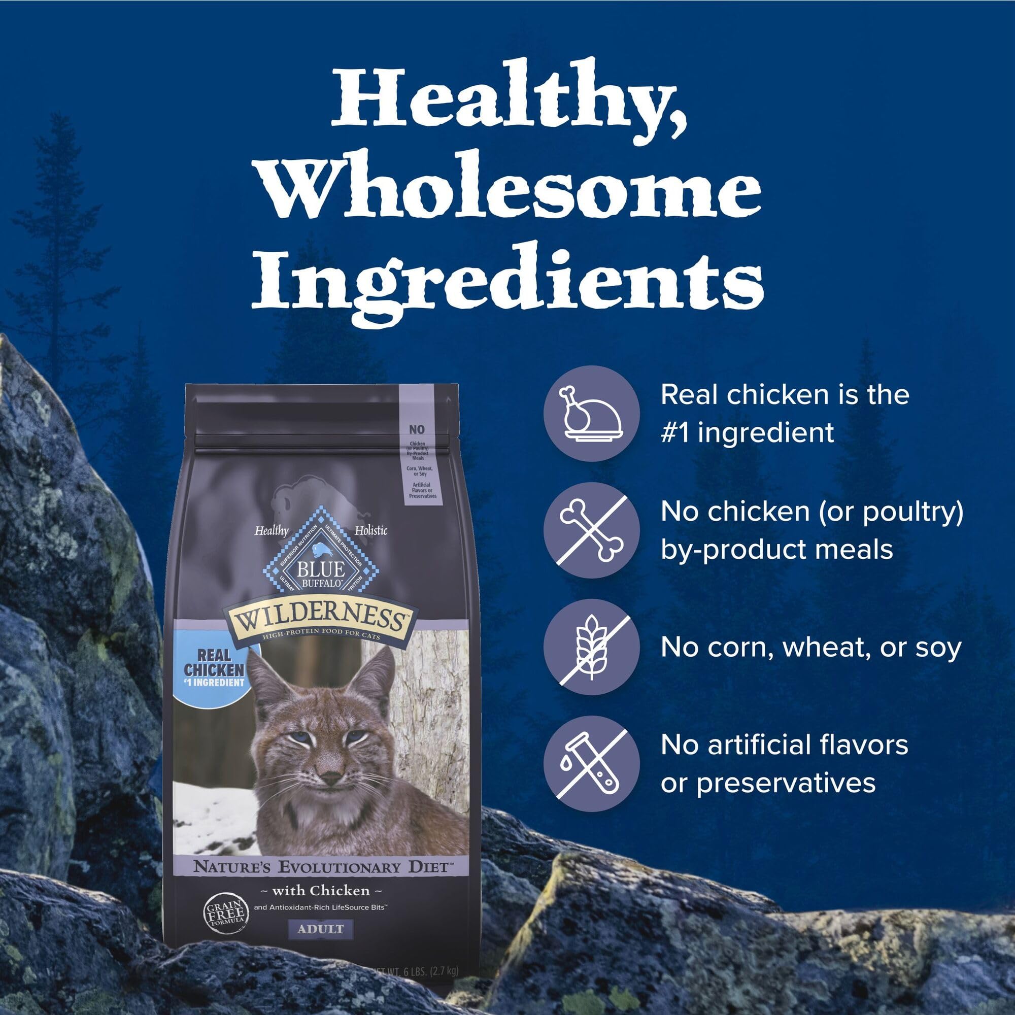 Blue Buffalo Wilderness, fuentes naturales, ingredientes saludables para snack diario.