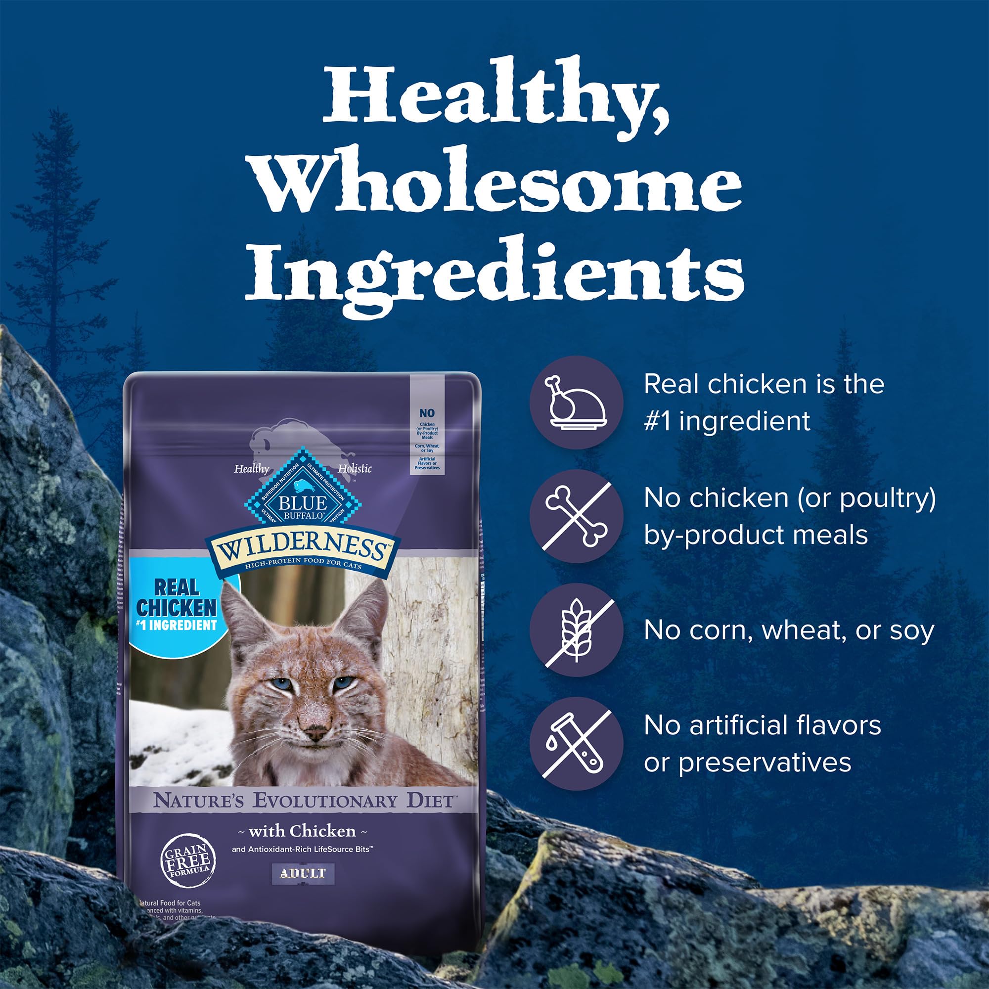 Blue Buffalo Wilderness sin subproductos de pollo para una dieta más limpia