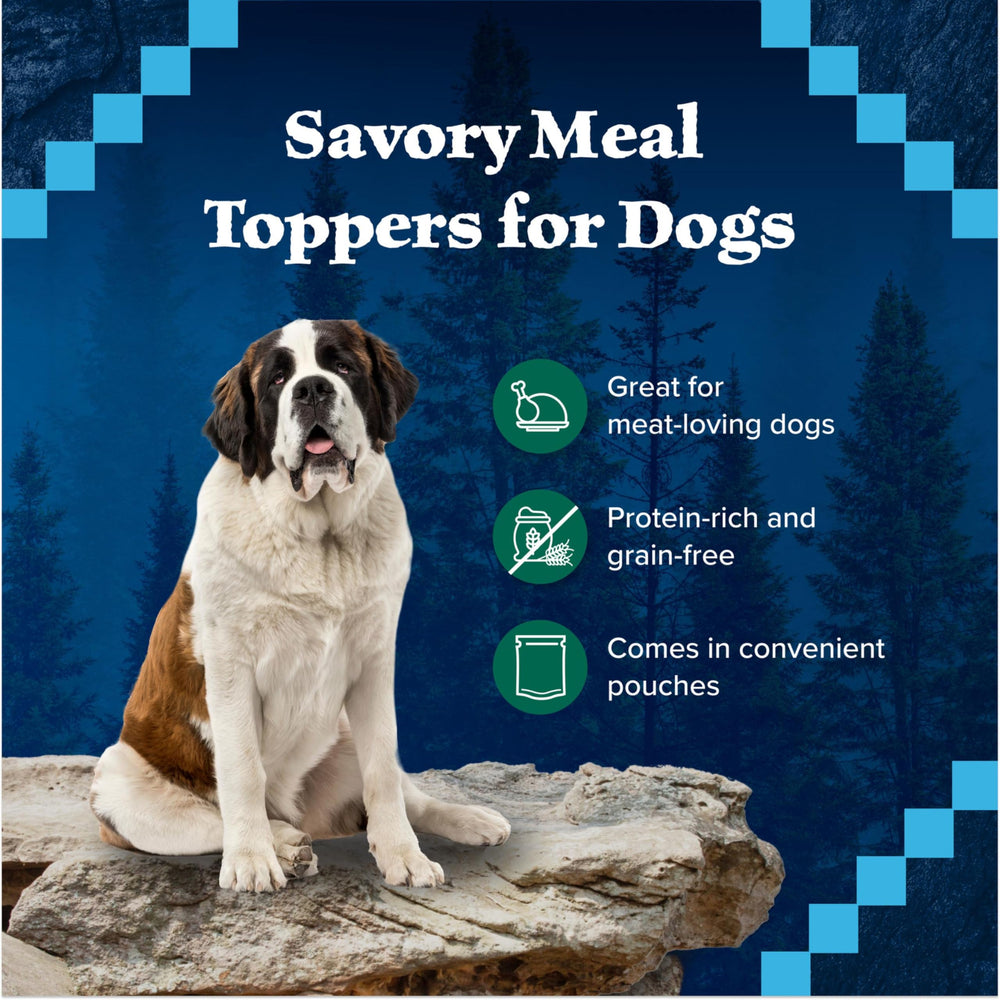 Blue Buffalo Wilderness Trail Toppers sin granos, con pato como ingrediente principal.
