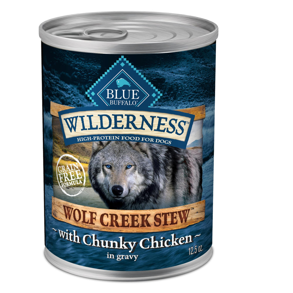 Blue Buffalo Wilderness Wolf Creek Estofado: trozos de pollo en lata de 12,5 oz para perros