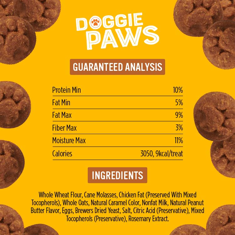 Doggie Paws mantequilla de maní y melaza, sabor natural para perros.