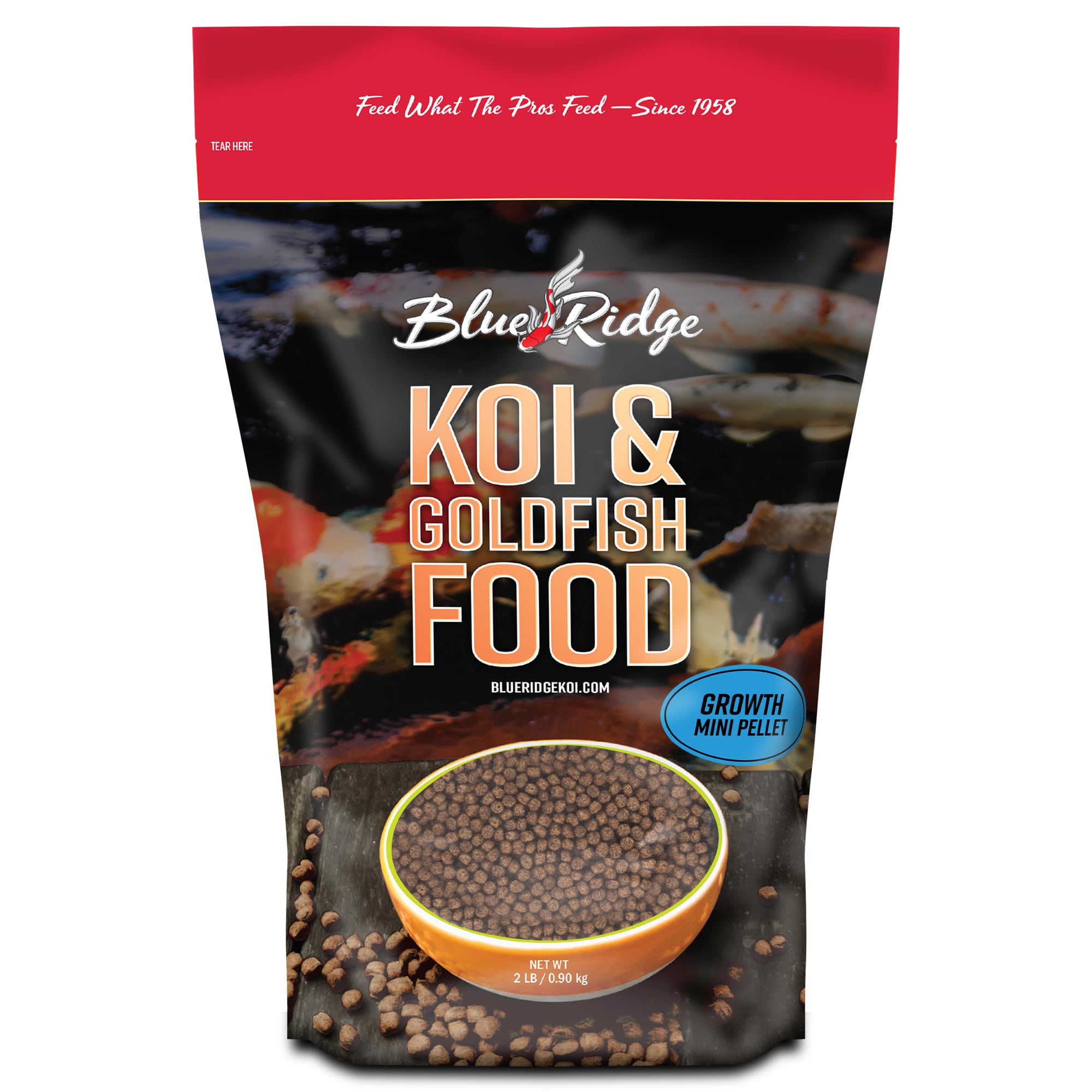 Blue Ridge Koi Alimento: bolsa 2 lb frente pellets flotantes para crecimiento