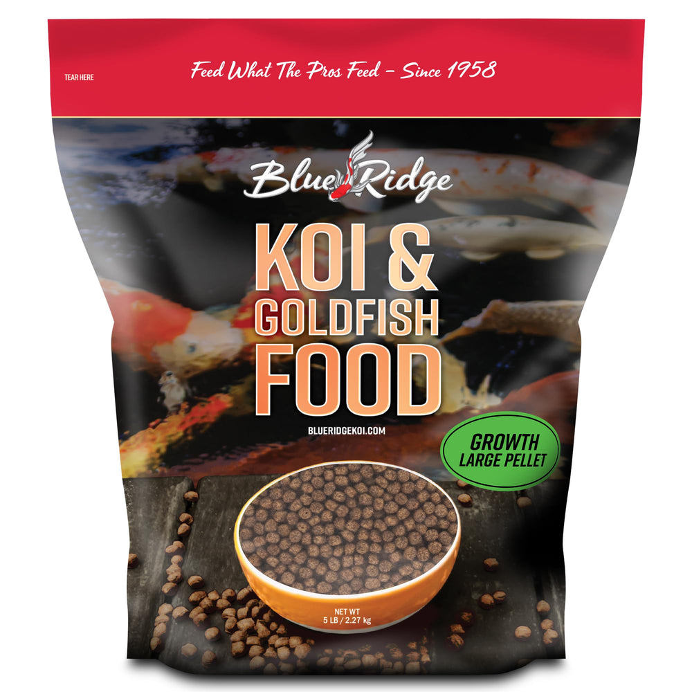 Blue Ridge Koi Food, bolsa frontal de 5 lb para alimentar koi eficientemente.