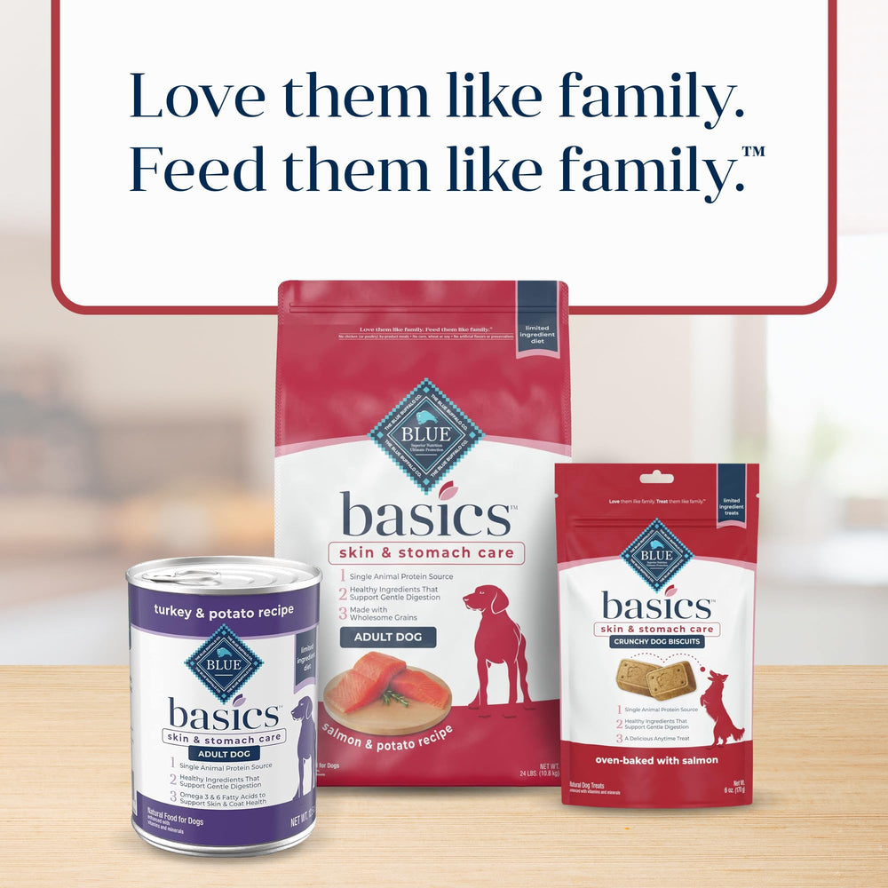 Blue Buffalo Basics empaque visible destaca ingredientes clave.