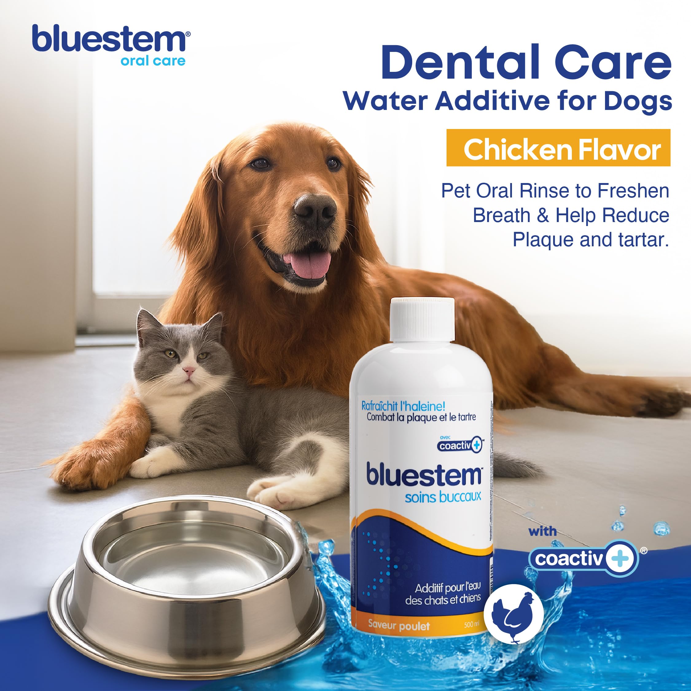 Bluestem Freshens, vertido en cuenco de agua, ayuda a mantener dientes limpios.