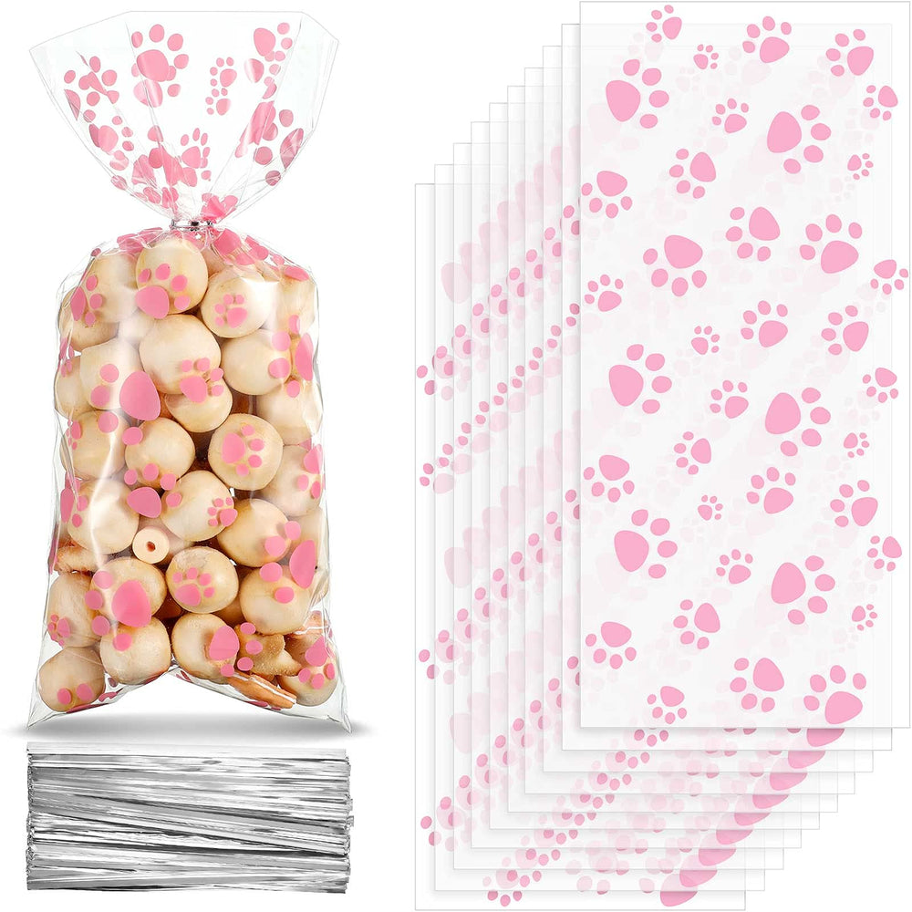 Blulu bolsas de celofán con patitas impresas, ideales para presentar golosinas.