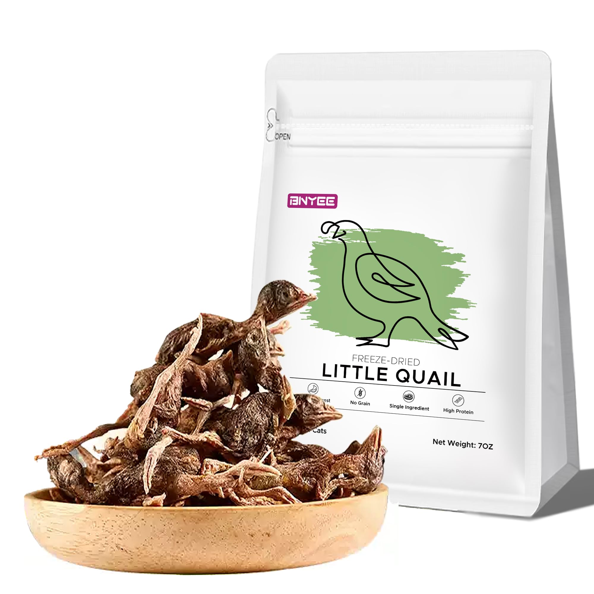 BNYEE codorniz liofilizada en envase doble aluminio, práctico y fresco para perros y gatos