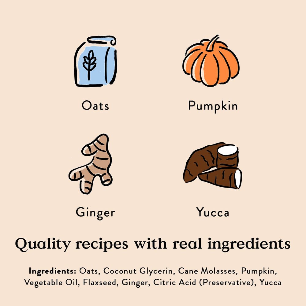 Aroma natural de calabaza y jengibre en galletas digestivas para perros.