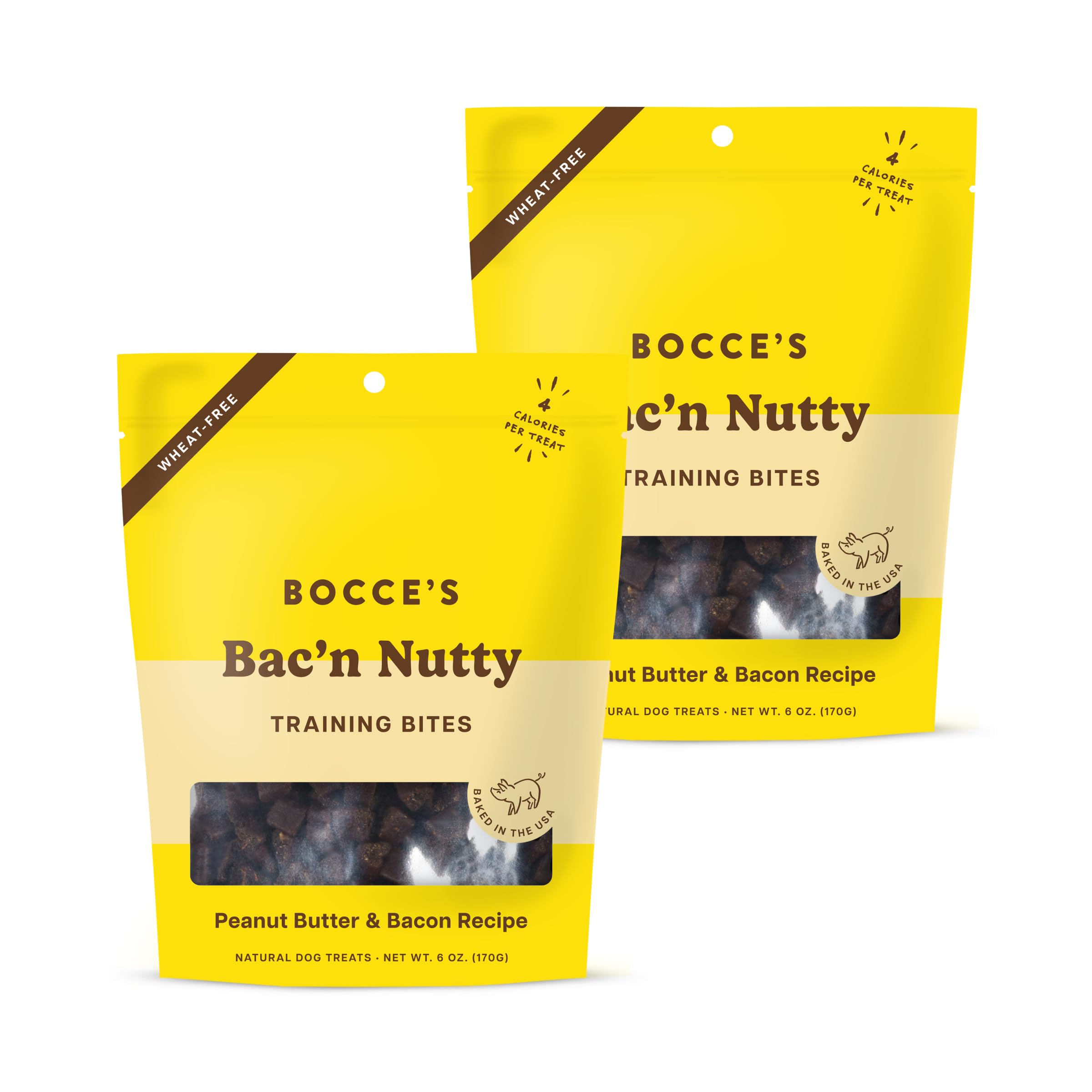 Golosinas Bocce's Bacn Nutty para entrenamiento de perros, bajo en calorías.