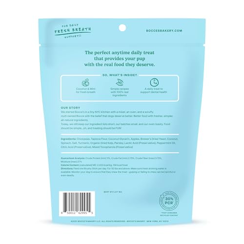Brushy Sticks Bocce's, barra dental sin trigo para aliento fresco.