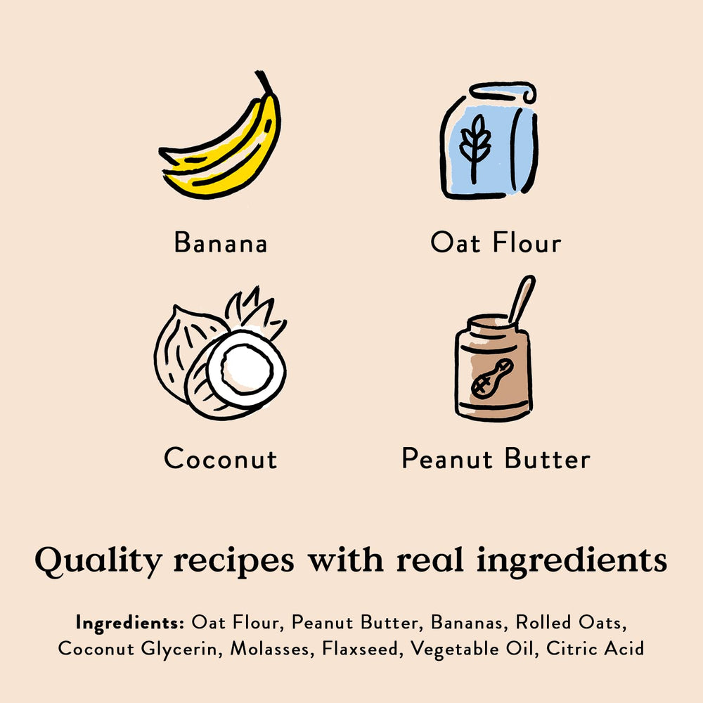Datos nutricionales de Bocce's Bakery PB Banana: 13% proteína y 9 calorías por galleta.