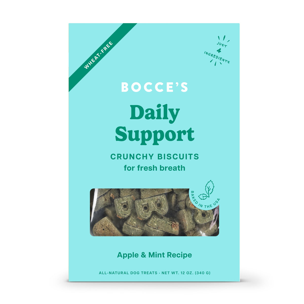 Bocce's Bakery galleta manzana menta: aliento más fresco para perros tras paseos.