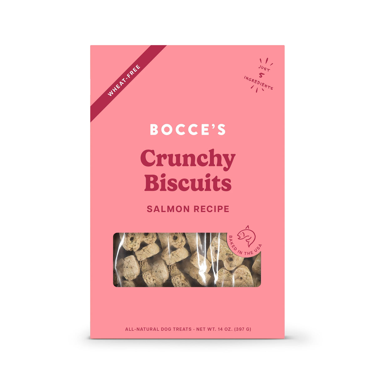 Bocce's Bakery galletas salmón al horno para perros, snack crujiente sin trigo ideal para estómagos sensibles