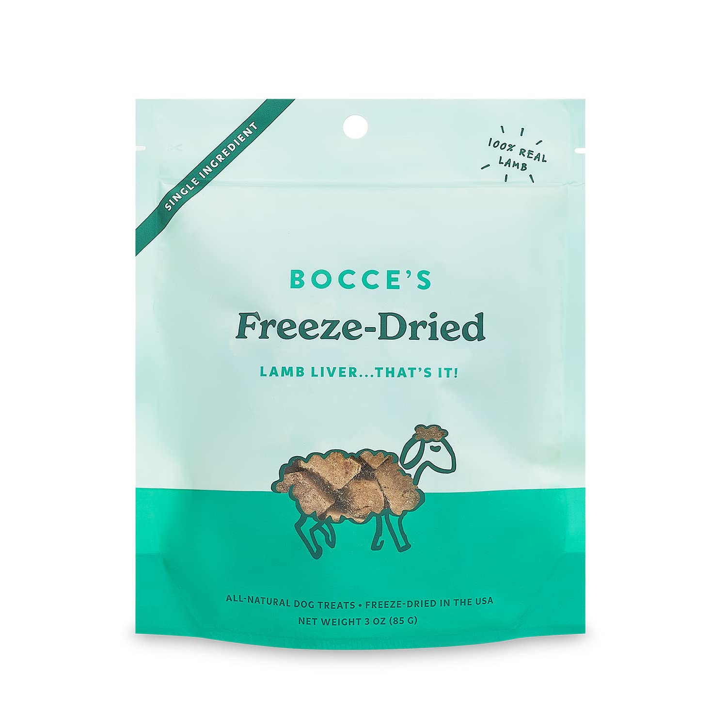 Bocce's Bakery hígado de cordero liofilizado, snack crujiente para perros.