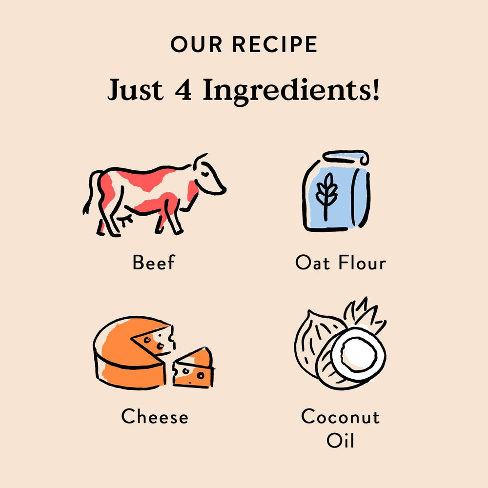 Ingredientes simples Say Moo: avena, pollo, calabaza y romero para snack cotidiano.