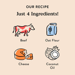 Ingredientes simples Say Moo: avena, pollo, calabaza y romero para snack cotidiano.