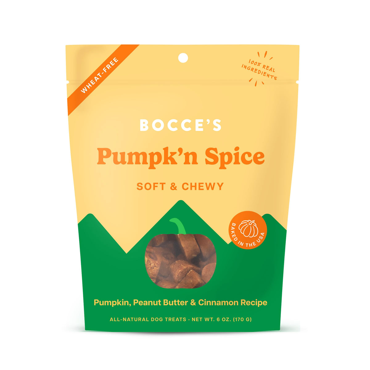 Bocce's Bakery Pumpk'n Spice, paquete de golosinas para perros, sabor otoñal.