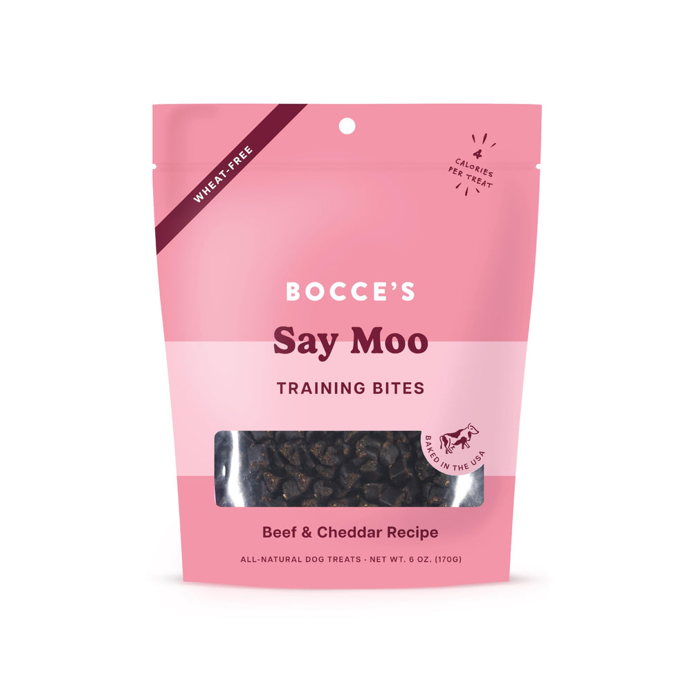 Bocce's Bakery Say Moo, bolsa de 6 oz, ideal para recompensa de entrenamiento.