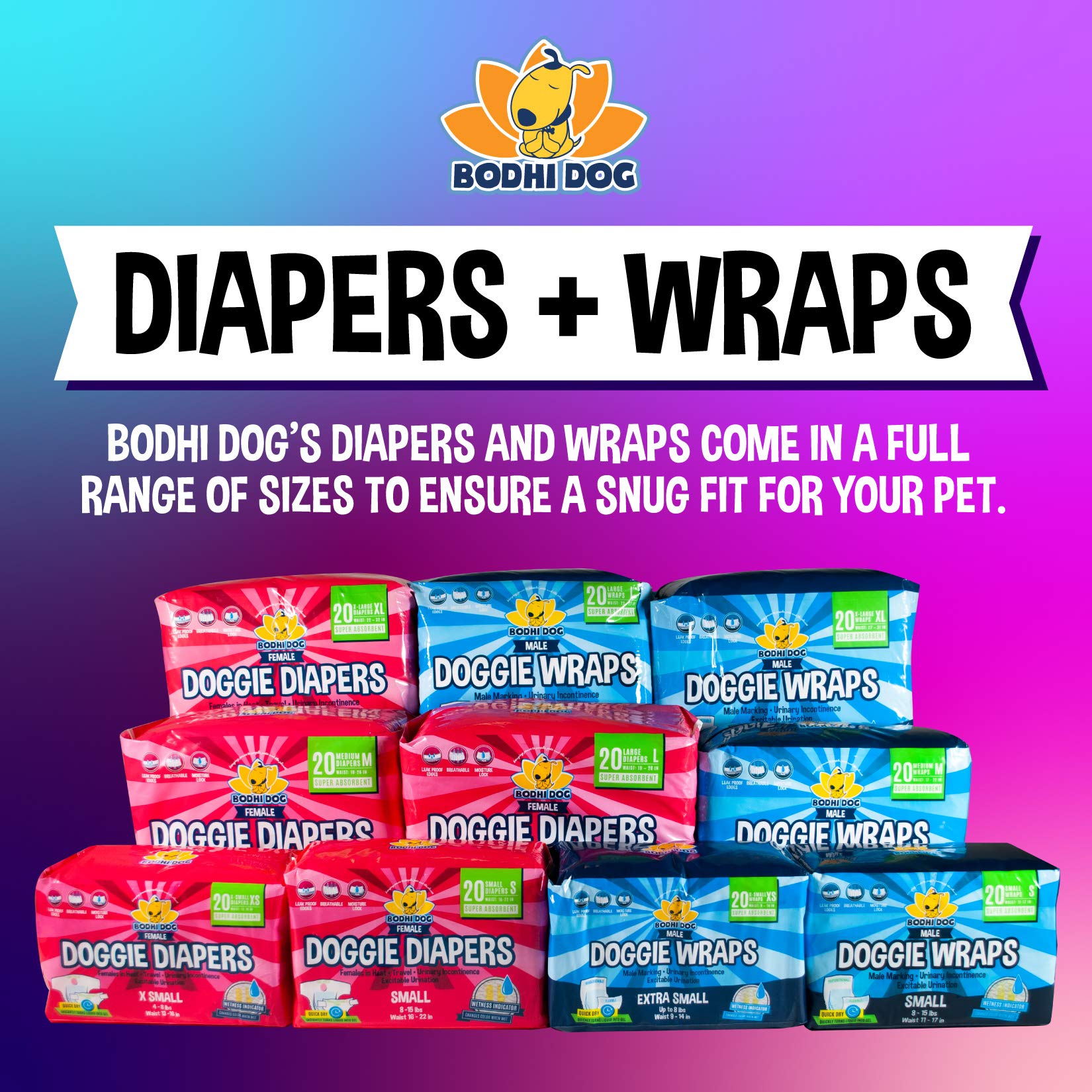 Pañales Bodhi Dog con ajuste cómodo para uso diario y entrenamiento.