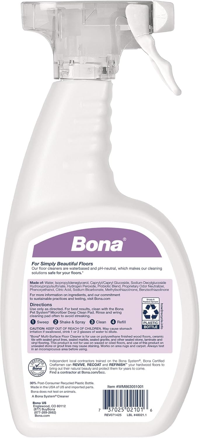 Bona Pet Spray active le système de neutralisation des odeurs au contact.