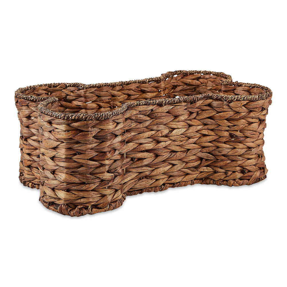 Bone Dry cesto para mascotas con forma de hueso y jacinto de agua, ideal para juguetes.