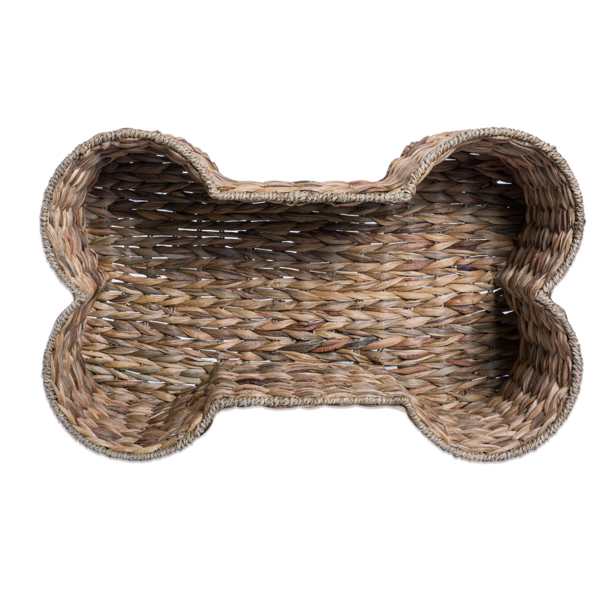 Detalle del tejido natural de jacinto de agua en Bone Dry cesto en forma de hueso
