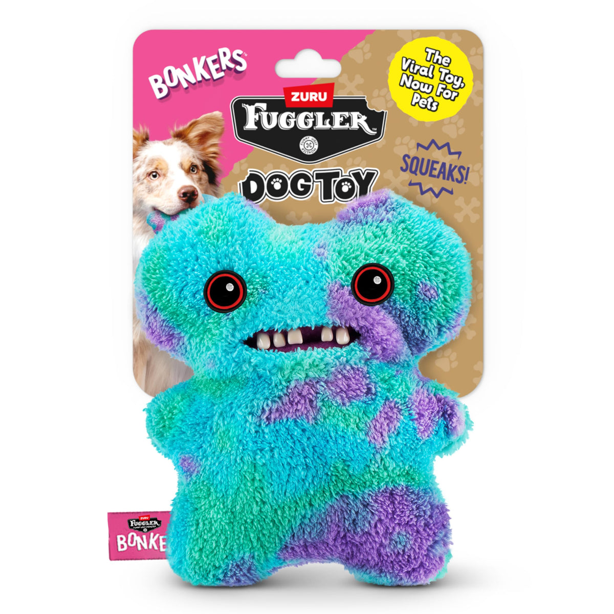 Bonkers Fuggler Gap Tooth Mcgoo azul, peluche suave para morder y jugar.