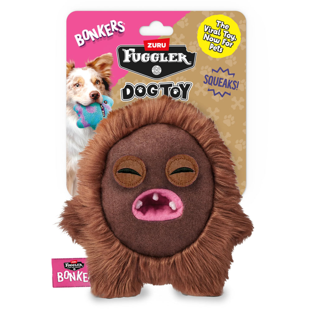Bonkers Fuggler Hedge Grog, juguete-plush resistente para mordiscos diarios.