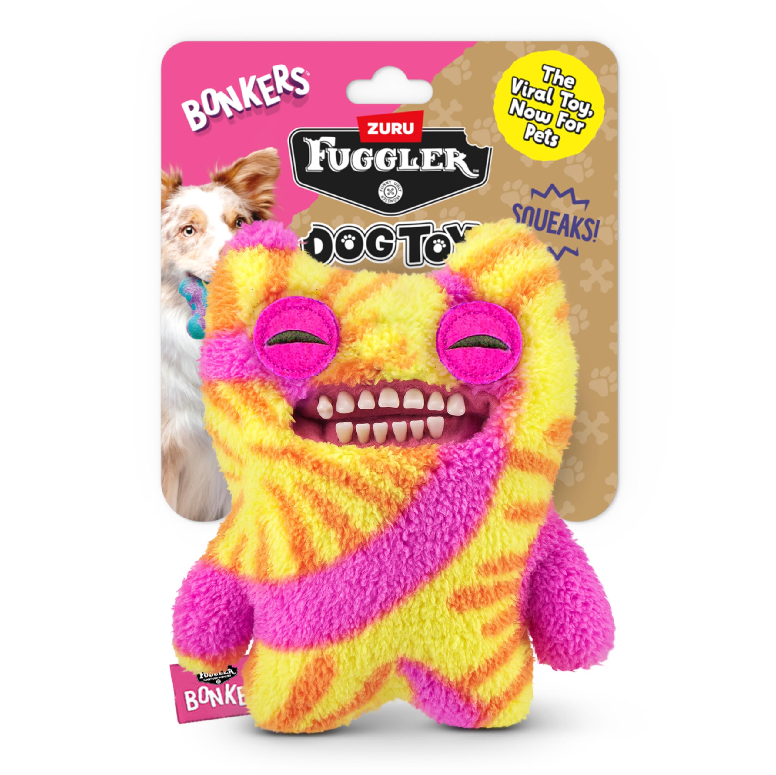 Bonkers Fuggler: juguete para perro peluche tie-dye ideal para juego y mordisqueo suave