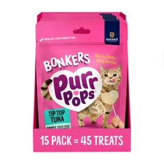 Bonkers Purrpops paleta tuna sabor: premio proteico para gato durante el juego.