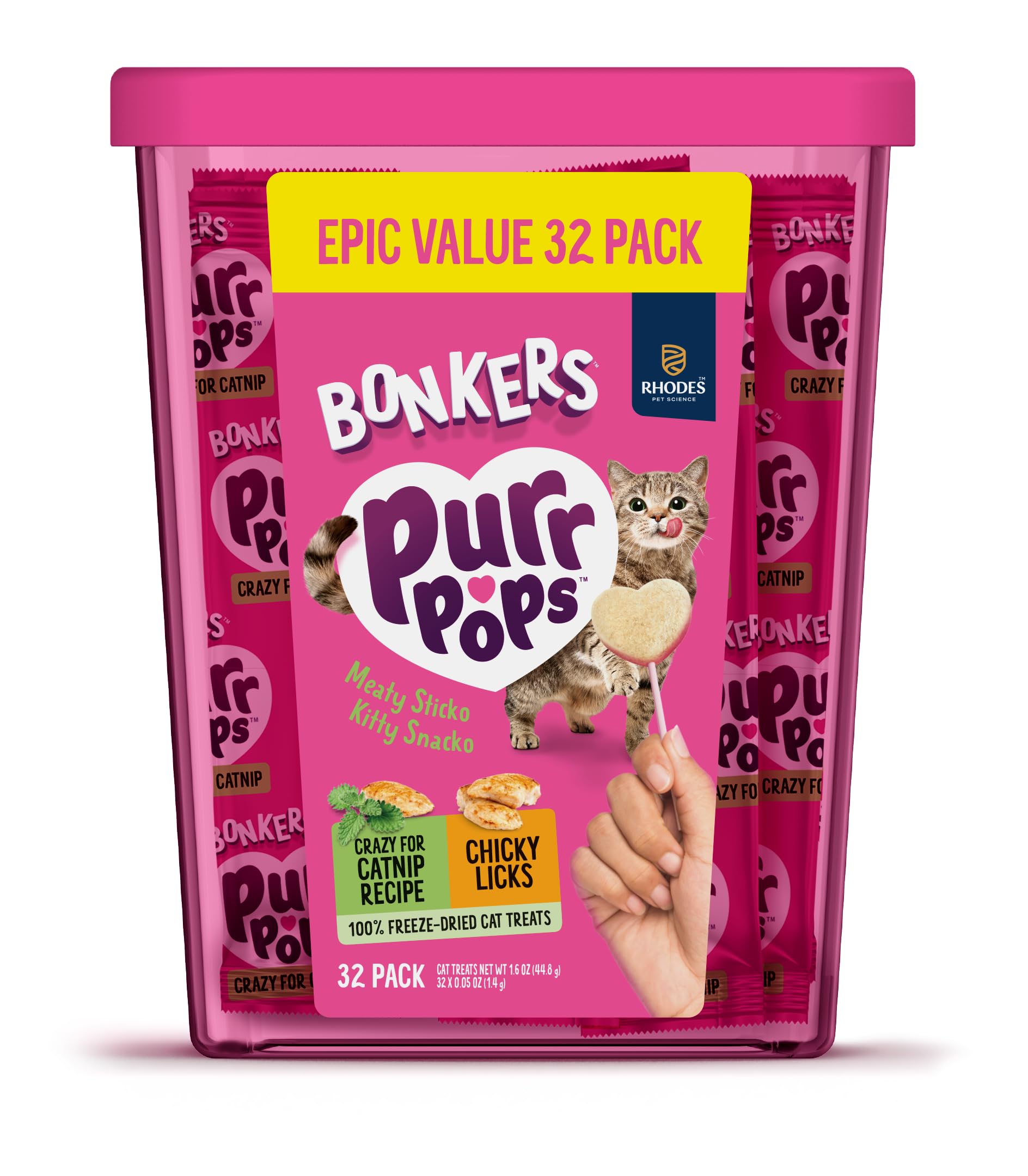 Bonkers Purrpops piruleta de pollo con hierba gatera para entrenamiento y juego